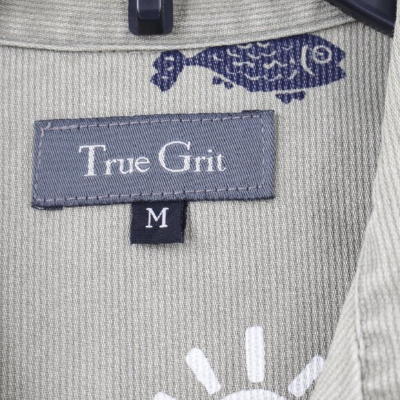 Vintage True Grit shirt Mens medium Short Sleeve Camp corded Sunrise Fish Print - Picture 4 of 12